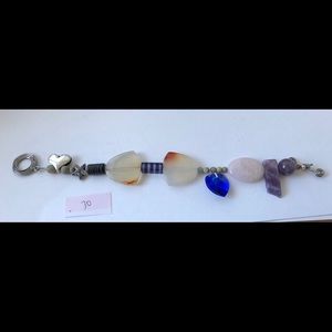 Segmented Heart & Bead bracelet pink blue white 30